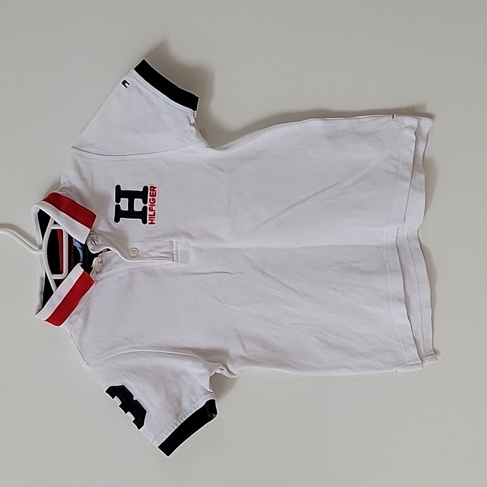 Boys Striped Collar Embroidered Matt Polo, Size 5